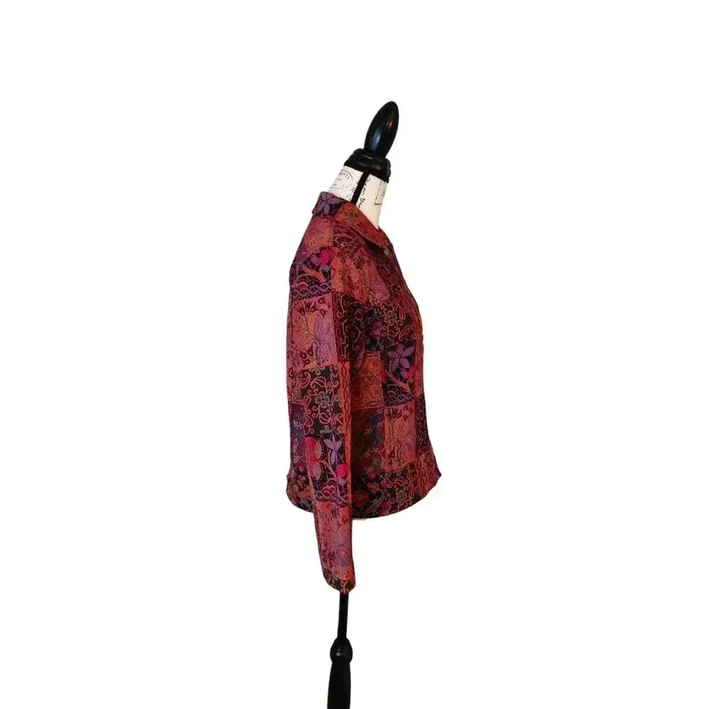 Multiples Tapestry Jacket Size S Patchwork Boho Floral‎ Multicolor Collared